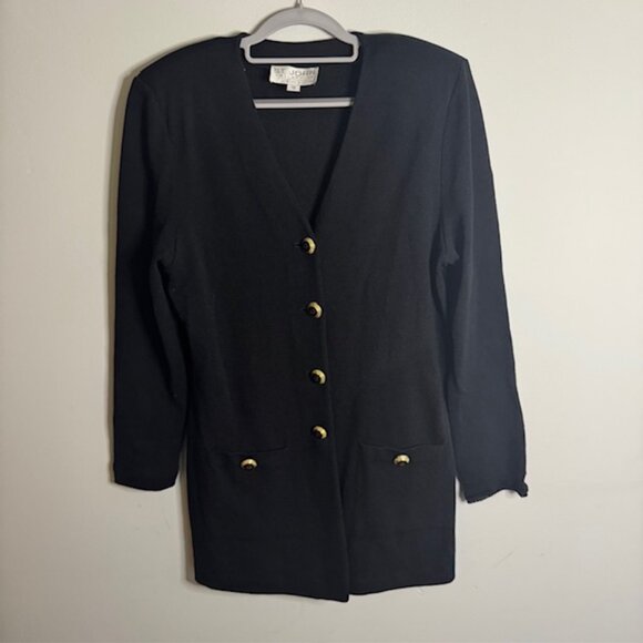 St. John By Marie Gray Long Black Button From Cardigan Sweater Gold Buttons - Picture 1 of 7